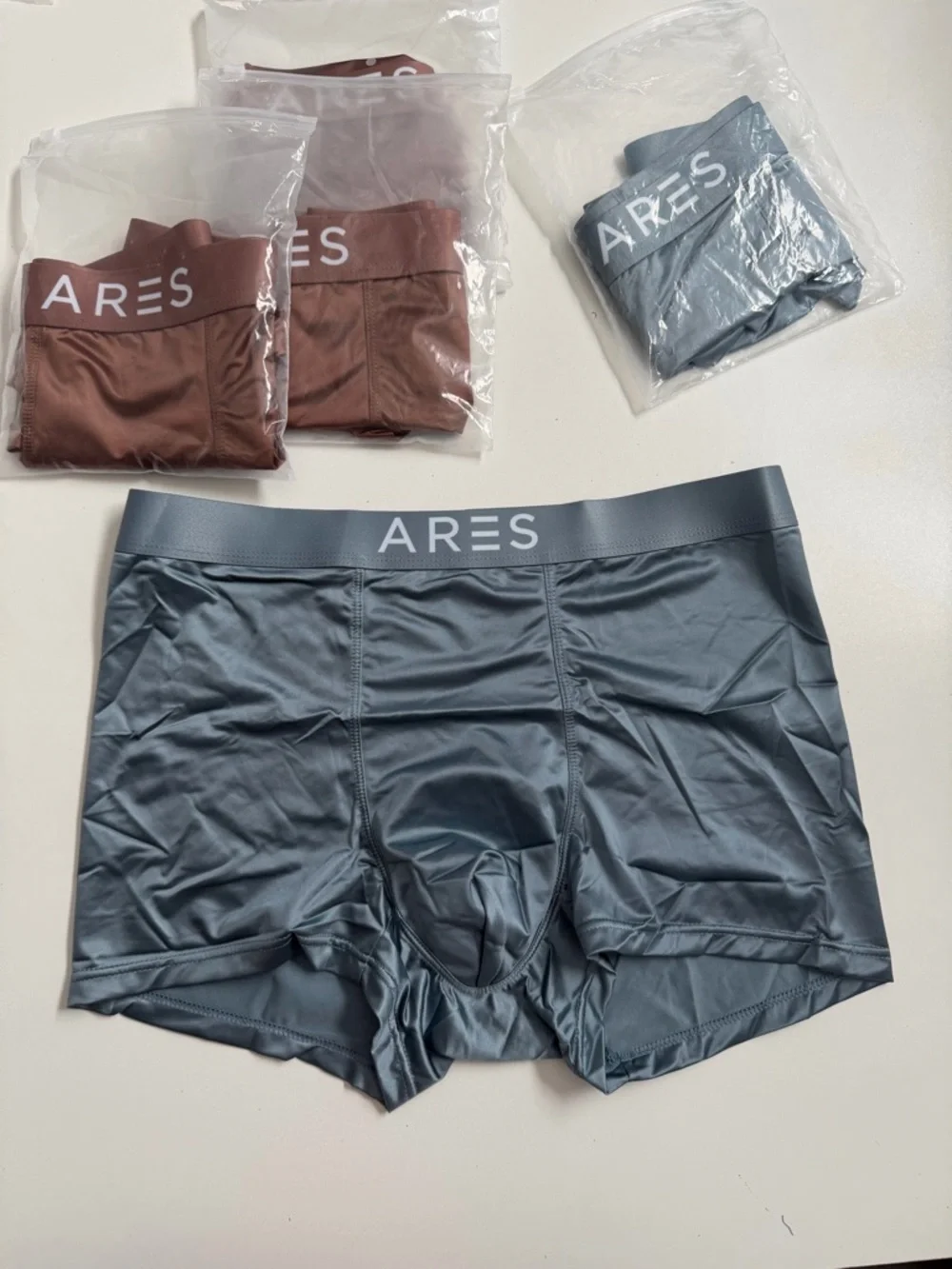 Ares Boxer Brief Silk Blend Lightweight Breathable 4 Way Stretch Blue Brown 6 Pk - Picture 11 of 15